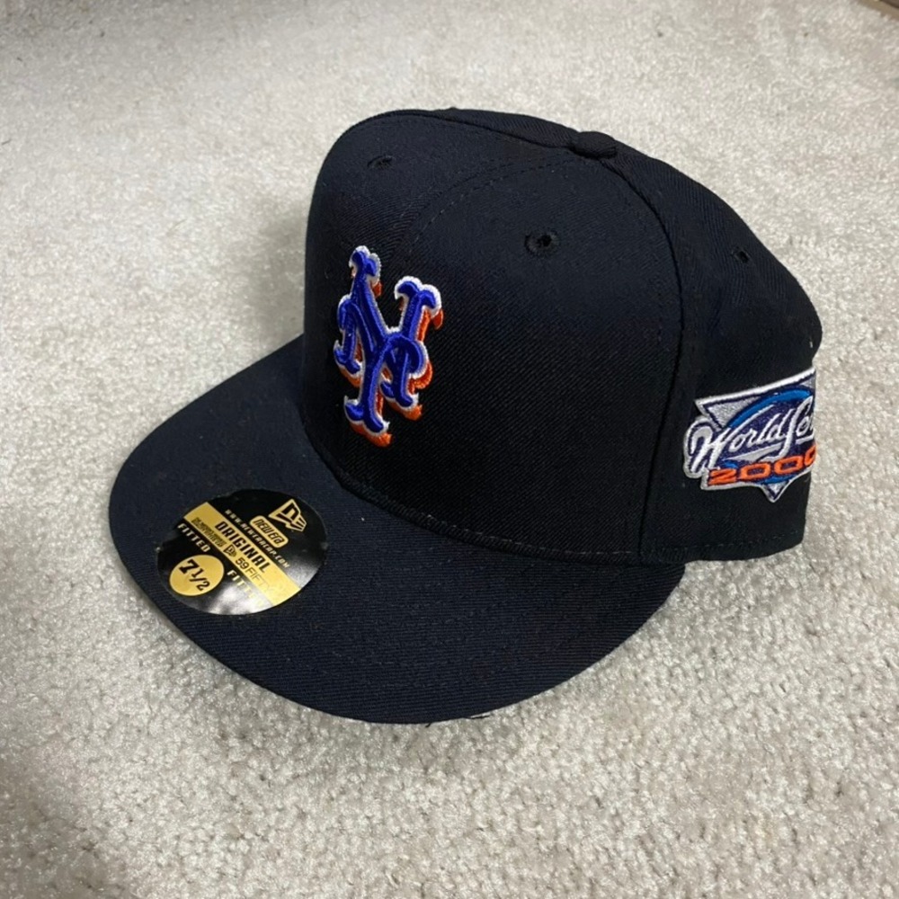 VTG New Era New York Mets Hat 7 1/2 2000 World Series Patch 59FIFTY Fitted Navy